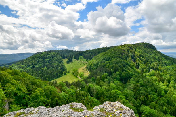 istock Panoramic view of Swabian Alb with sheep herd. 1166235497