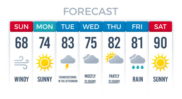 Weather Forecast Layout Design Weather forecast layout design for a week weekly days. calculating stock illustrations