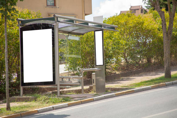 istock advertising board at bus stop on asphalt road 1166244396