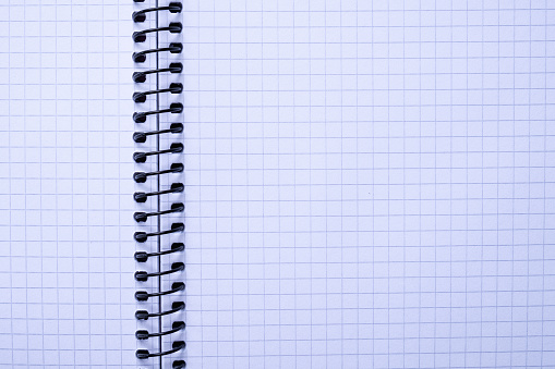 top view of a open notebook  school notebooks with a spiral spring, office notepad flat lay