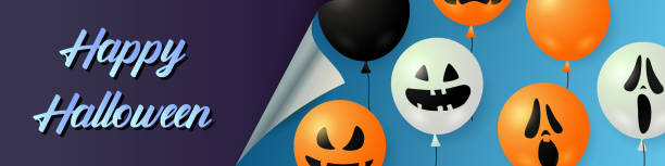 istock Happy Halloween lettering with pumpkin balloons 1166250347