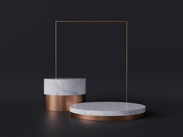 istock 3d rendering of white marble pedestal isolated on black background, gold square frame, two cylinder blocks, abstract minimal concept, blank space, simple clean design, luxury minimalist mockup 1166252280