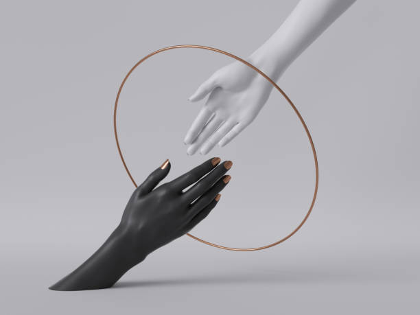 istock 3d render, black white female hands isolated, minimal fashion background, helping hands inside round frame, golden ring, mannequin body parts, feminist, partnership concept, clean minimal design 1166252305