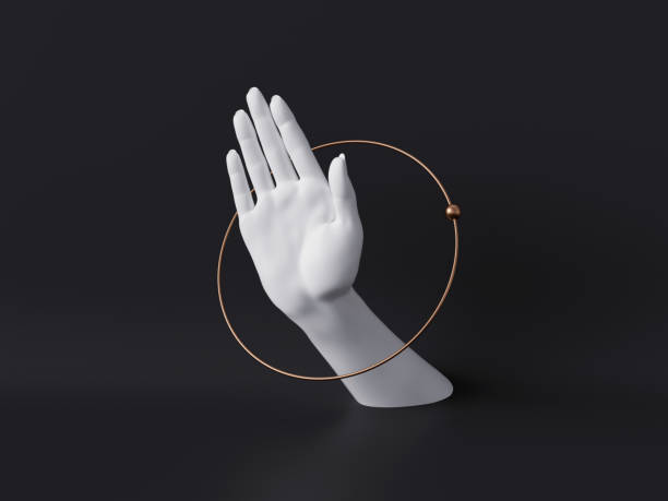 istock 3d rendering, white decorative female mannequin hand isolated on black background, body part inside round frame, golden ring, luxury fashion concept, fortuneteller or healer, clean minimal design 1166252512