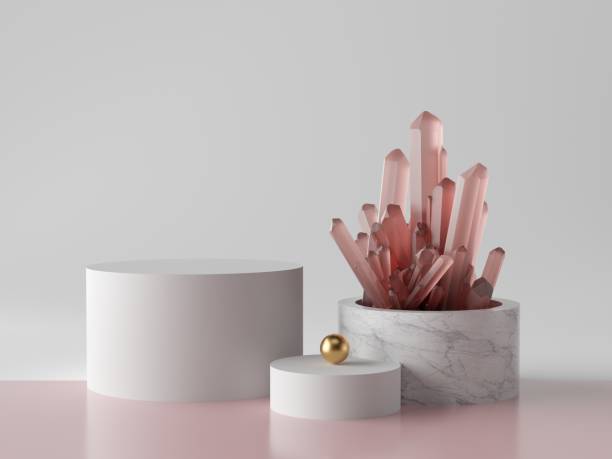 istock 3d abstract modern minimalist background, rose pink crystal nugget inside marble tube, blank mockup, showcase podium, cylinder display, isolated objects, fashion classy decor, simple clean design 1166252523