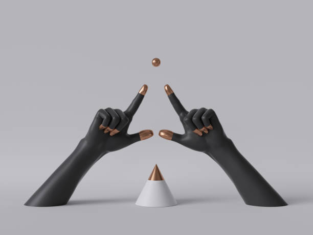 istock 3d render, black decorative female mannequin hands isolated on white background, fingers pointing up, golden ball, body parts, fashion concept, cone shape, esoteric fortuneteller, clean minimal design 1166252537