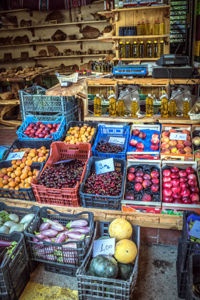 Vegetables, fruit and spices on a street Market in Old Town, on Corfu