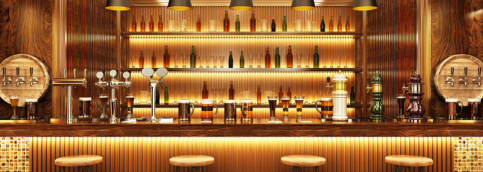 Diseño interior moderno de un pub europeo. Cerveza en el bar photo