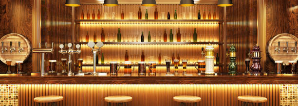 design intérieur moderne d'un pub européen. bière sur le bar - beer bar counter bar drink photos et images de collection