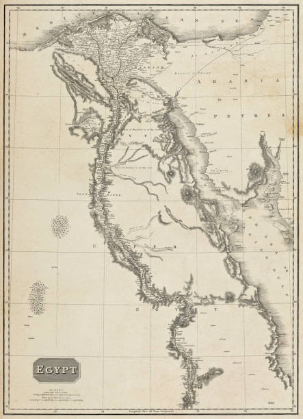 Vintage map of the Nile River in Egypt. Vintage etching circa early 19th century.