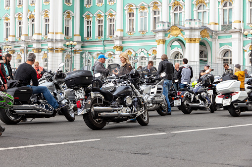 St. Petersburg, Russia - August 03,  2019: Harley-Davidson Motorcycle Festival in St. Petersburg. bikers on their motorbikes