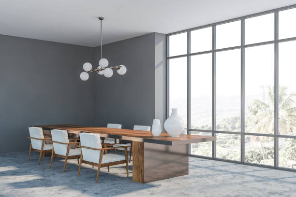 istock Gray dining room corner with armchairs 1166262556