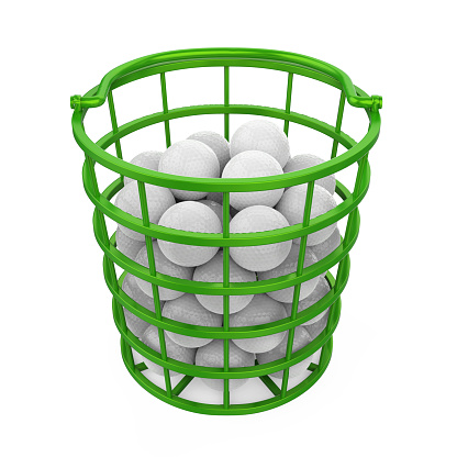 Golf Balls in a Basket isolated on white background. 3D render