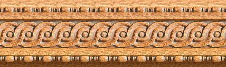 Old carved wooden frame with geometric and circular decorations shape - seamless pattern concept image.