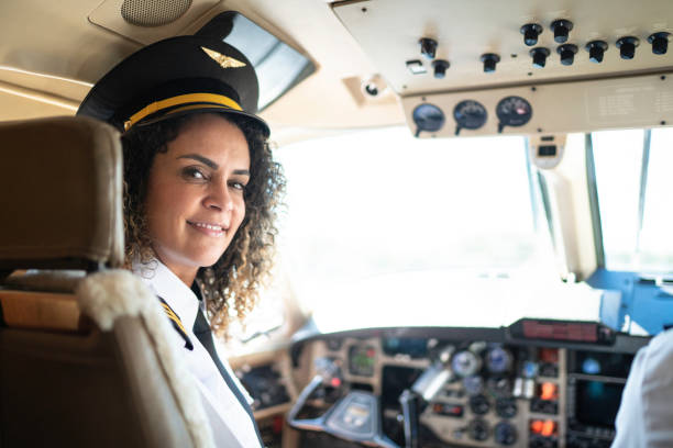 istock Portrait of airplane pilot looking over shoulder in a private jet 1166267076