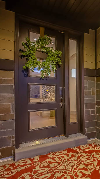 istock Vertical frame Aeating area carpets and wall decoration on the porch with stone brick wall 1166268027