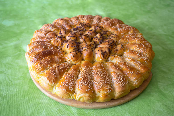 Traditional croatian Pogaca cake bread view, domestic food of Croatia