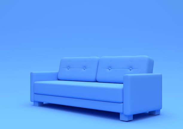 Digitally generated bleu cushion sofa with three pillows (Winter Holidays themed) isolated on white background.