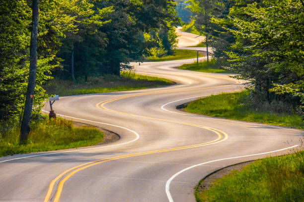 Scenic, long, winding road, Highway 42 at its northernmost end. stock photo