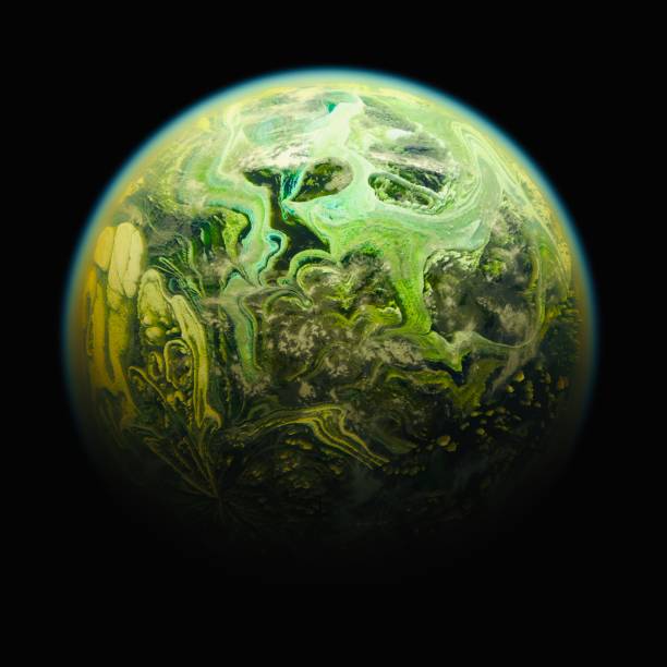 istock 3d render of abstract green planet earth with blue atmosphere on black background 1166272318