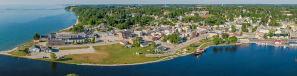 istock Scenic Kewaunee Wisconsin aerial drone panoramic view. 1166272806