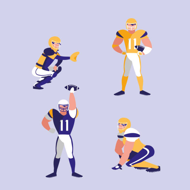 ilustrações, clipart, desenhos animados e ícones de personagem da equipe de futebol americano - football helmet helmet american football sports helmet