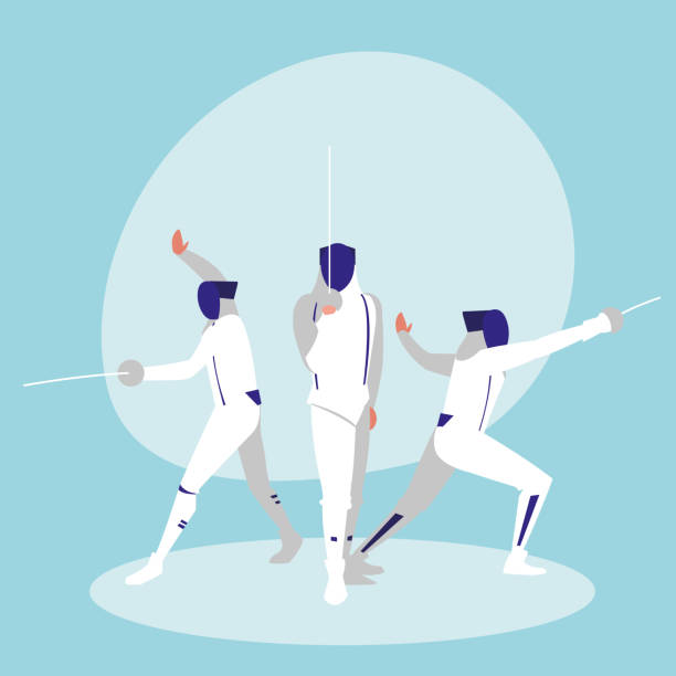 ilustraciones, imágenes clip art, dibujos animados e iconos de stock de grupo de personas que practican personaje avatar de esgrima - fencing sport athlete sword