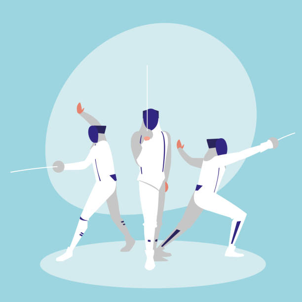 group of people practicing fencing avatar character group of people practicing fencing avatar character vector illustration design fencing sport stock illustrations