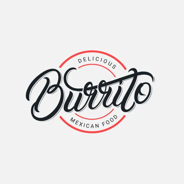 Vector illustration of Mexican Burrito hand written lettering logo