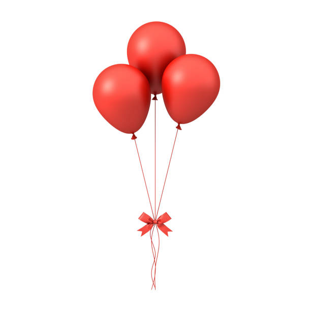 red glossy balloons with red ribbon bow isolated over white background - nobody inflatable equipment rope imagens e fotografias de stock