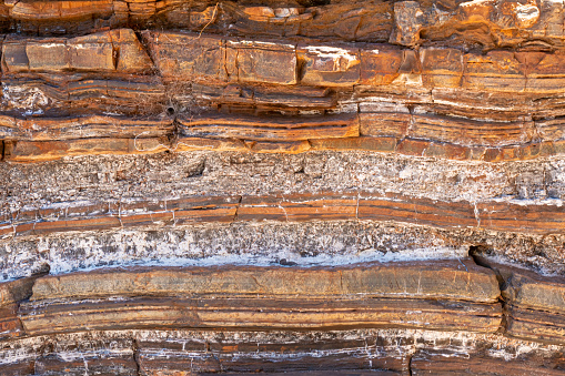 Sediment and rock layers at Karijini National Park in Dales Gorge including natural asbestos