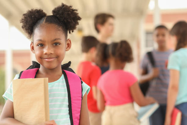 istock African descent, elementary age girl on school campus. 1166286215