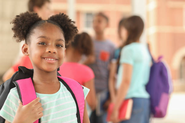 istock African descent, elementary age girl on school campus. 1166286306