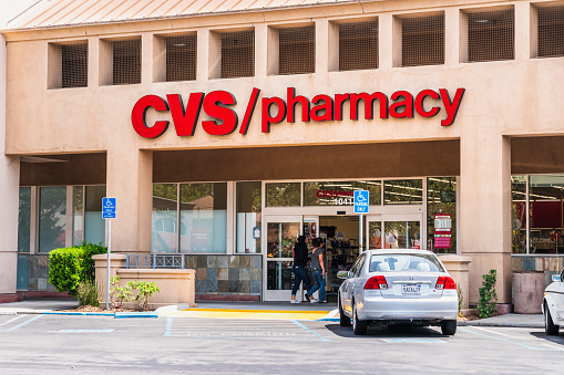 August 5, 2019 Mountain View / CA / USA - People shopping at CVS / pharmacy; CVS Pharmacy is a subsidiary of the American retail and health care company CVS Health