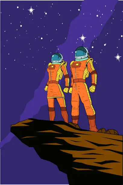 Vector illustration of Vector Retro Astronauts Poster illustration