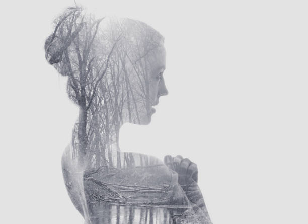 istock Multiple exposure of a young woman, forest and river. 1166291380
