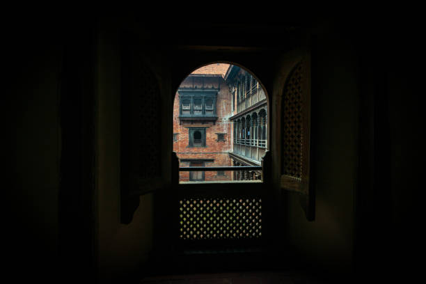View from an obscure room on one of the internal courtyard of the 55 Windows Palace located in the historical center of Bhaktapur, Nepal
