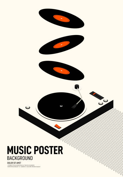 ilustraciones, imágenes clip art, dibujos animados e iconos de stock de cartel del festival de música estilo retro vintage moderno - tocadisco