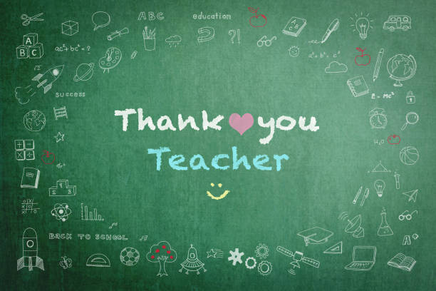 istock Thank you teacher with doodle on green chalkboard background 1166297113