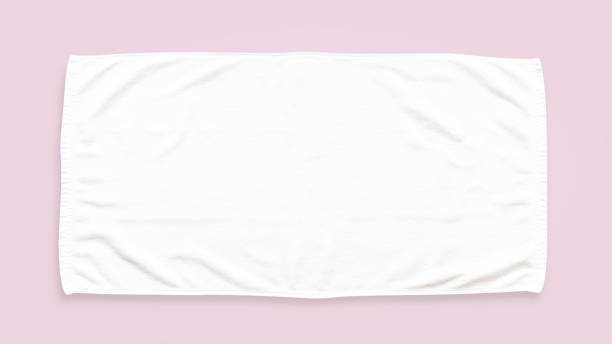 asciugamano in cotone bianco mock up modello tergicristallo isolato su sfondo rosa pastello con percorso di ritaglio, vista piano lay piatta - domestic kitchen towel dish cloth rag foto e immagini stock