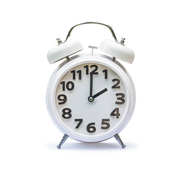 istock White alarm clock at two 2 o'clock isolated on white background (clipping path) 1166298343