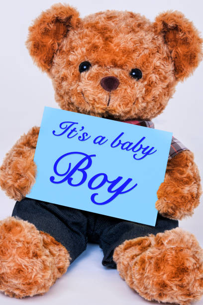 istock Teddy bear holding  blue sign saying It's a baby Boy 1166299832