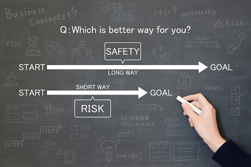 Business concepts, choice of safe way or risky way