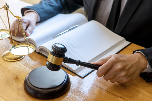 istock Judge lawyer gavel work in office with  balance 1166304874