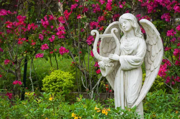 Photo of angel in flower garden