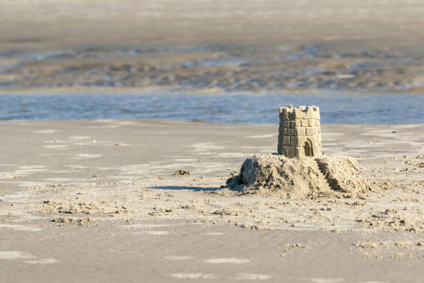 istock Beach sand castle on the sea shore 1166310174