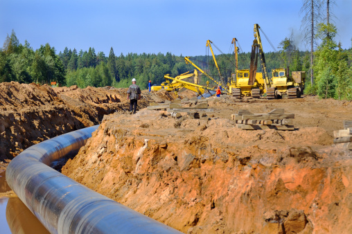 Construction of the gas pipeline, Leningradskaya oblast, Russia.