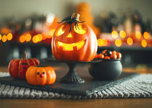 istock Halloween party still life with pumpkin characters and Jack O'Lantern 1166321927