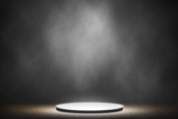 istock Spotlight smoke on stage wooden brown entertainment background. 1166322227