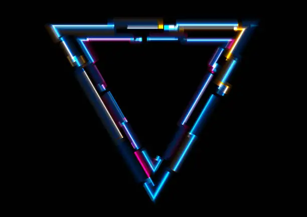 Vector illustration of Abstract tech glowing neon triangle vector background with glitch effect